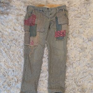 Free People Striped Patchwork Pants with Pink Accents